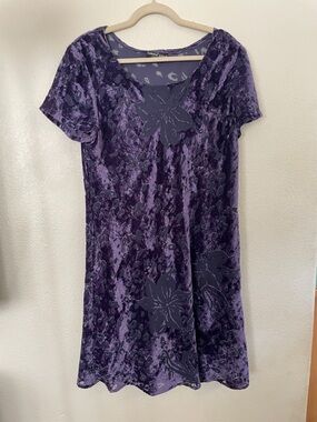 Carole Little Purple Velvet Floral Burnout Dress romantic feminine 24x42 sz16
